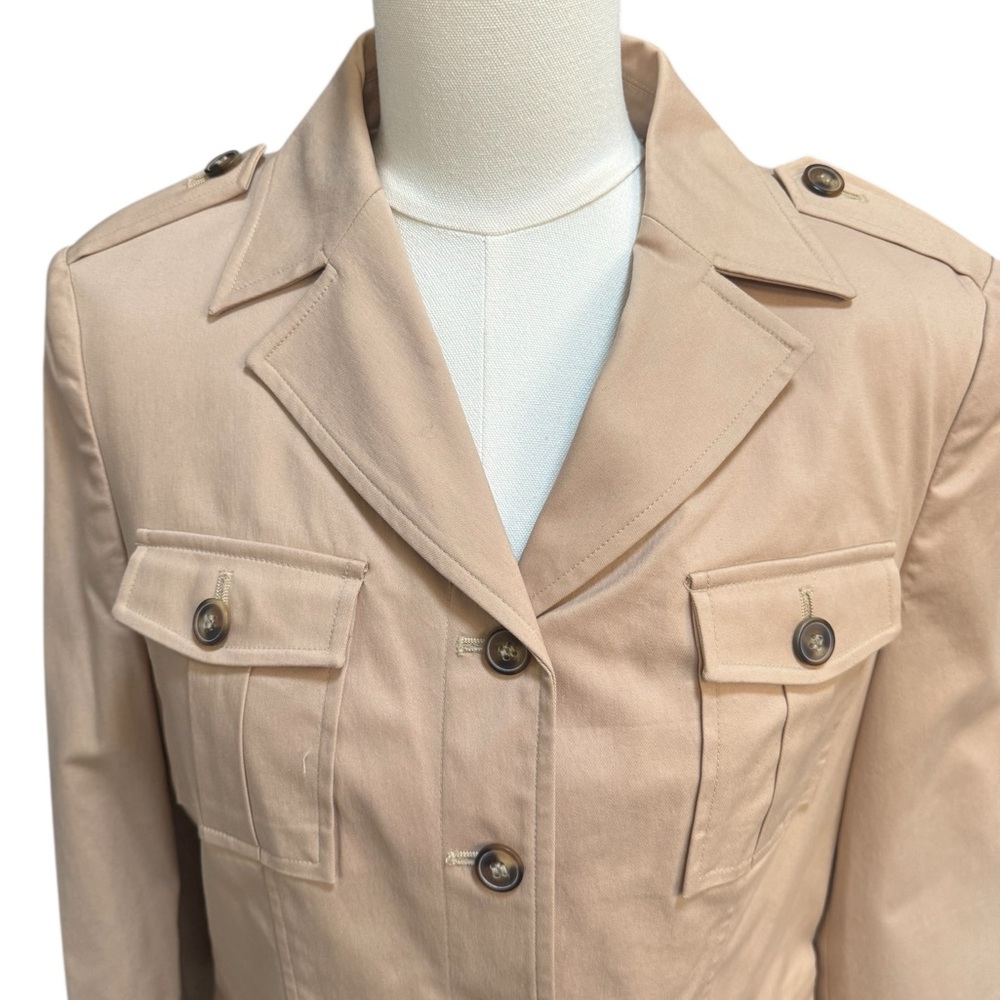 Apostrophe Tan Utility Jacket Women’s Size M Button Front Cotton Blend - Picture 2 of 10